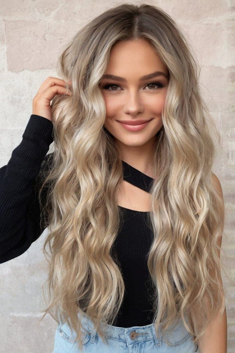 Long, beachy ash blonde waves